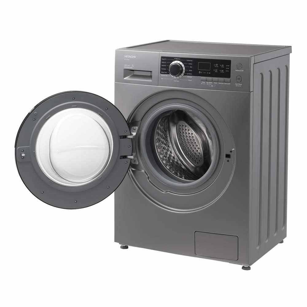 Hitachi automatic washing machine, front loading, 7 kg, silver 
