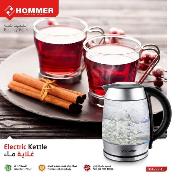 Hommer glass electric kettle, capacity 1.7 liters, black