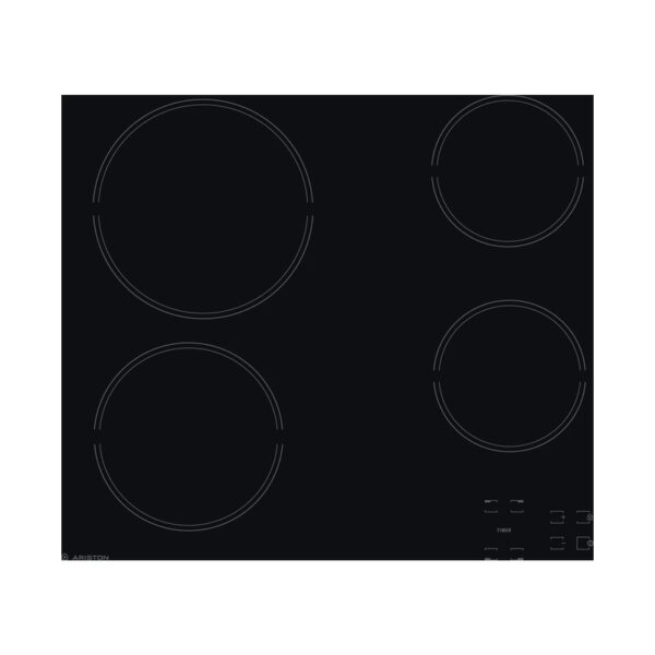 Ariston ceramic electric built-in surface M/HR611CA, size 60 cm, steel - 4 electric burners + double eye - touch control panel - black glass.