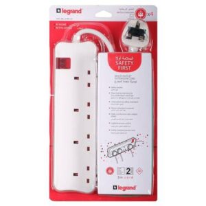 Legrand power plug, 4 outlets, 3 metres, white