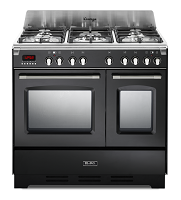 Elba oven, two doors, gas and electric, 5 burners, free standing, black