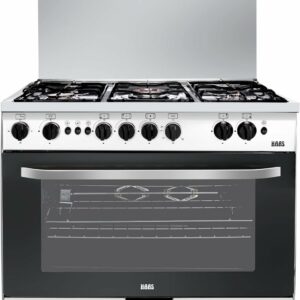 Haas gas oven 90 x 60 cm - 5 burners, self-ignition - steel, silver sides - safety