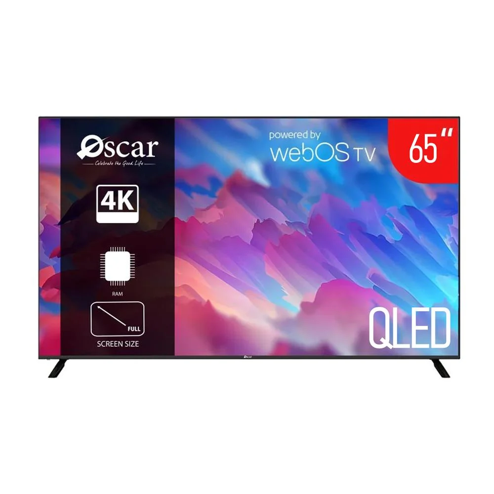 أوسكار شاشة سمارت 65 بوصة QLED 4K بنظام تشغيل WebOS مع ريموت ذكي – إطار نحيف